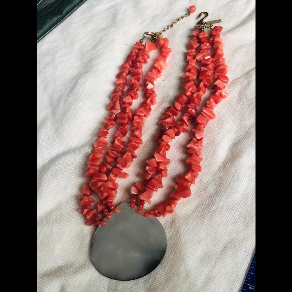Coral necklace w round pendant. Signed August Max